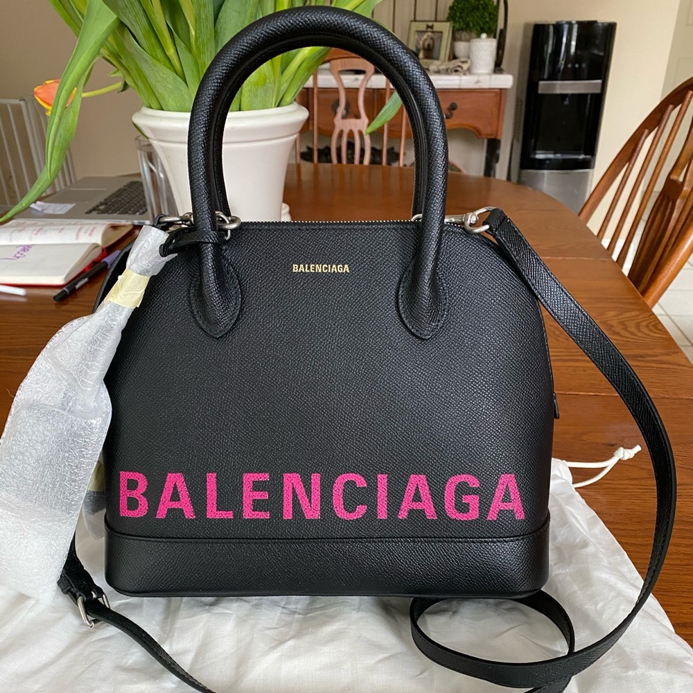 Balenciaga Ville Top Handle Leather Bag Black/Pink